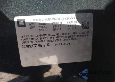 2015 Buick Regal Turbo Premium Ii z USA, uszkodzony, nr VIN 2G4GS5GX7F9279773